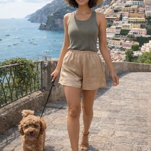 Preview Collection 100% Silk Olive Green Tank Top Size M Minimal Luxe